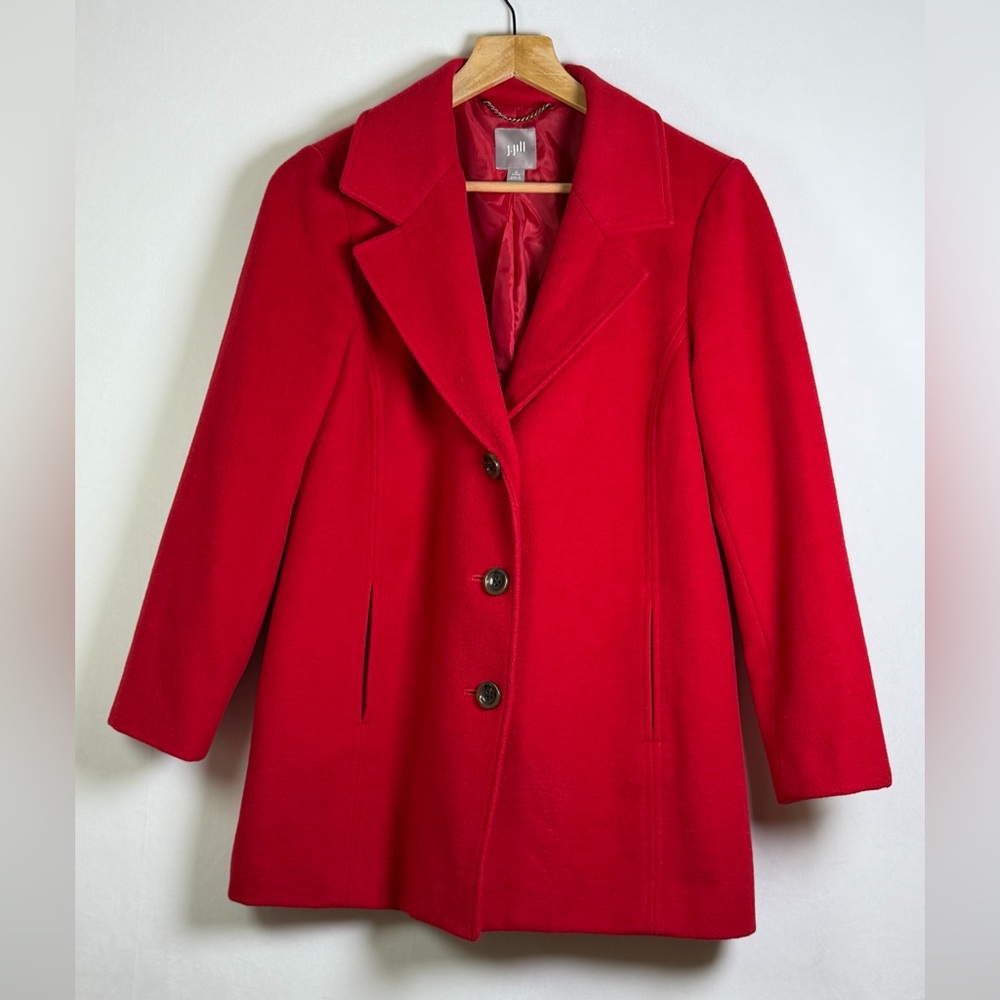 J.Jill Women’s Red Wool Blend Tailored Coat Jacket Pea Coat Petite Small